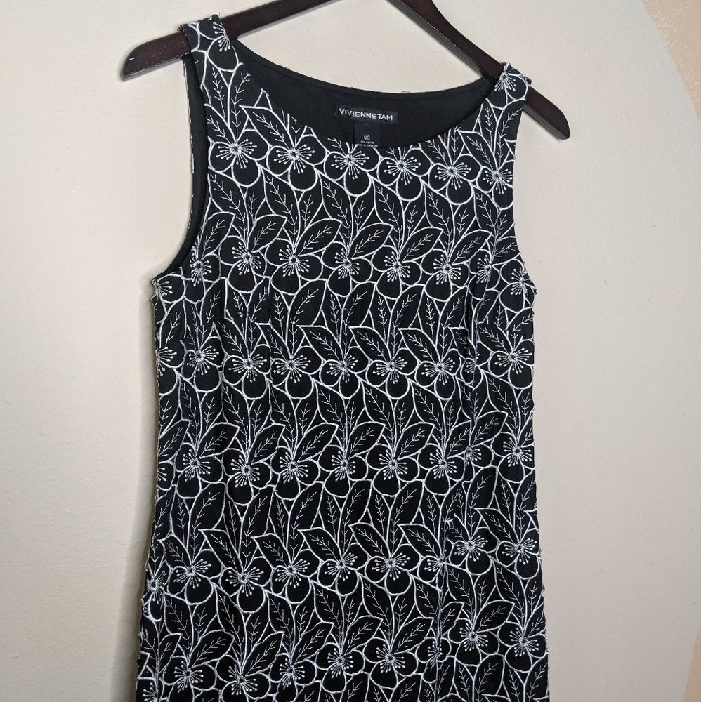 Vivienne Tam Black Floral Embroidered Shift Dress - Picture 5 of 8